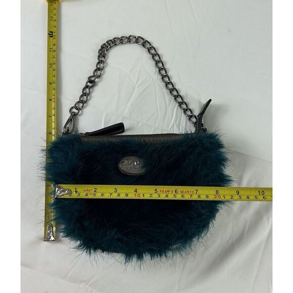 Designed In New York‎ By SHARIF Faux Fur Handbag Blue Green Chain Handle EUC - Picture 8 of 11